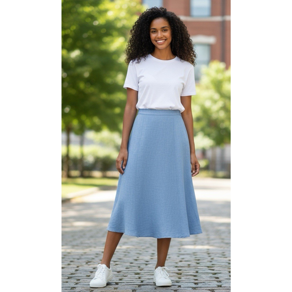 L.L. Bean Linen Classic Fit Blue A-Line Midi Skirt Plus Size 18W Beach Coastal - Picture 14 of 14